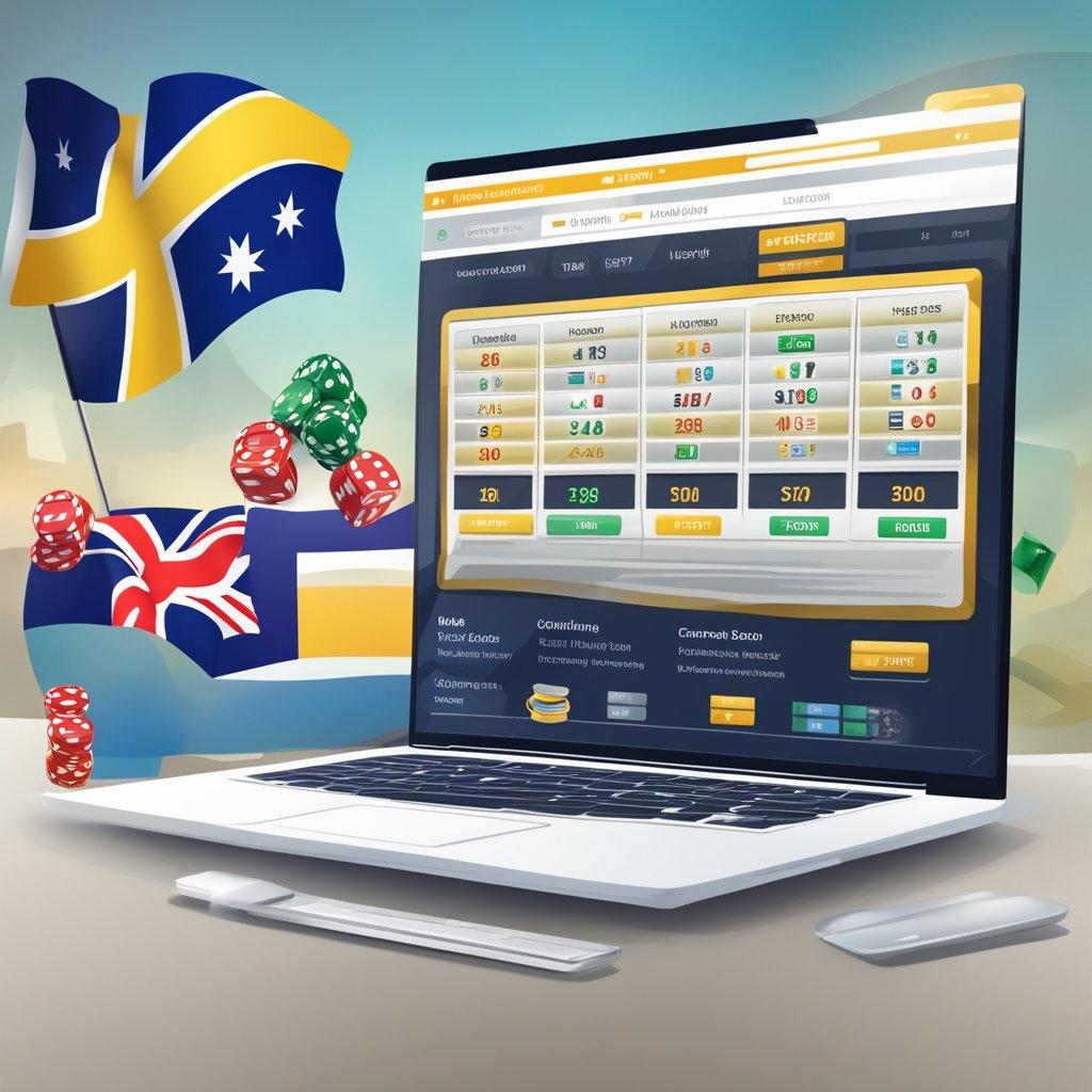 A computer screen displaying a webpage with a list of eligibility criteria for claiming online casino bonuses, with an Australian flag in the background