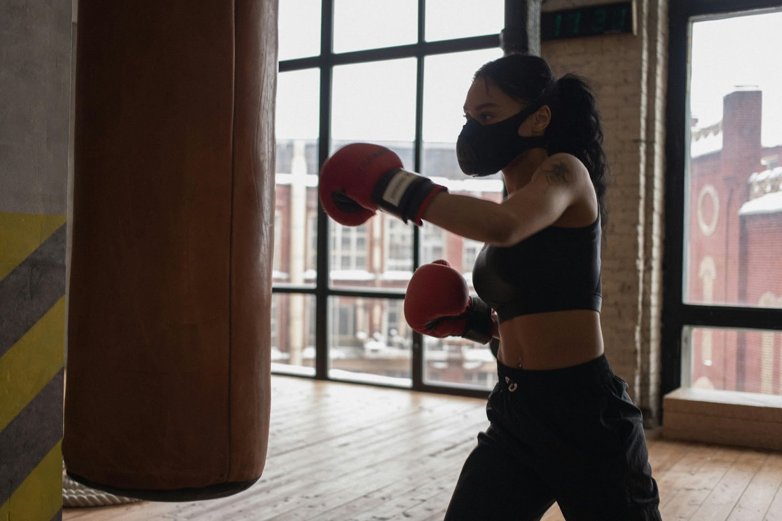 A woman practicing boxing