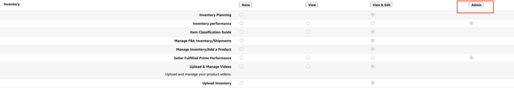 Amazon Seller Central User Permissions - Inventory Access