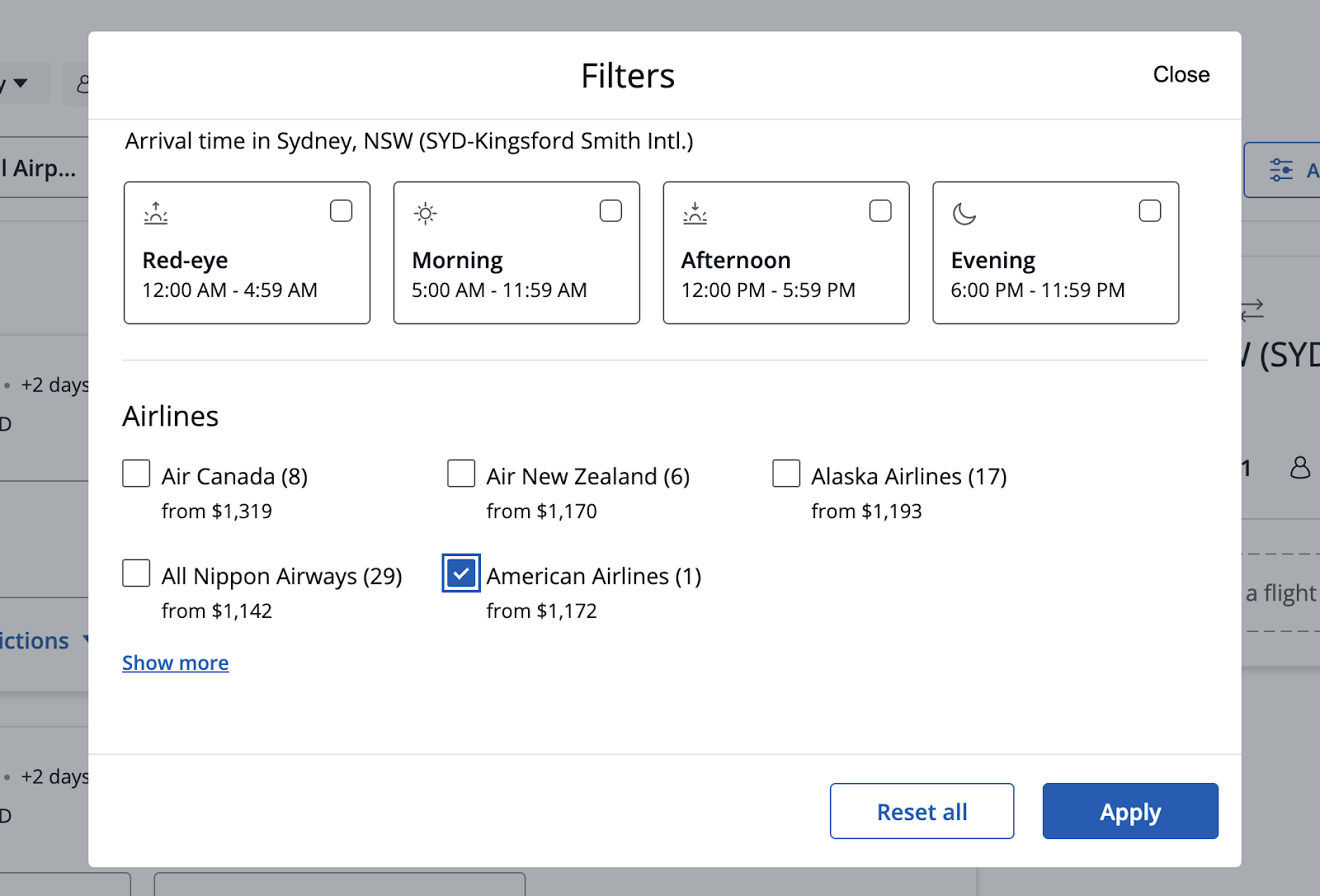 Filtering by Airline on Chase