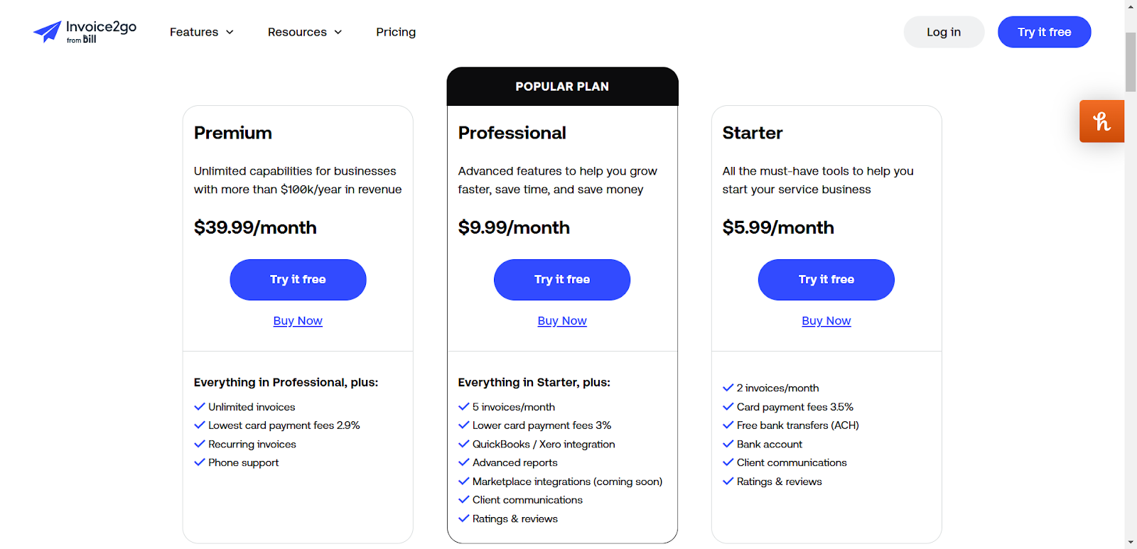 Invoice2go Pricing