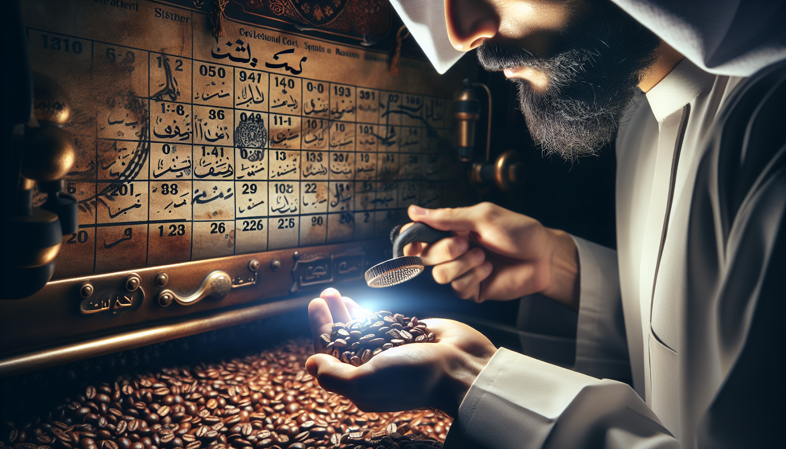 A coffee roaster examining the roast date of coffee beans