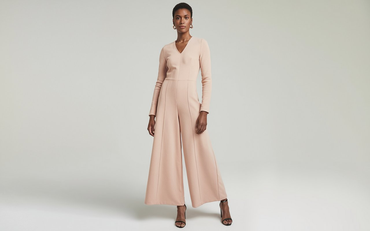 271887 Daily Practice by Anthropologie Seamed Wide-Leg Jumpsuit Pearl Solid