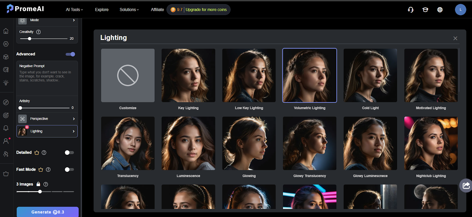 Selecting a lighting style