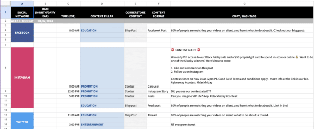 Hootsuite Content Calendar Template