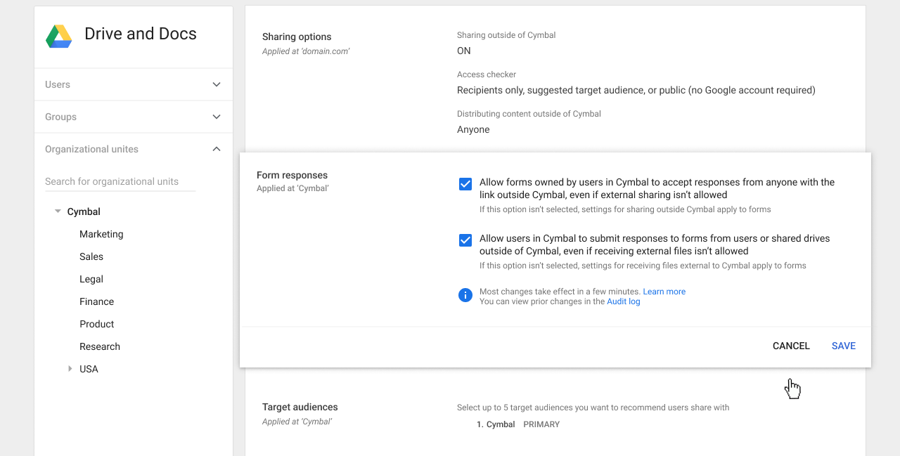 new admin settings to control Google Form responses