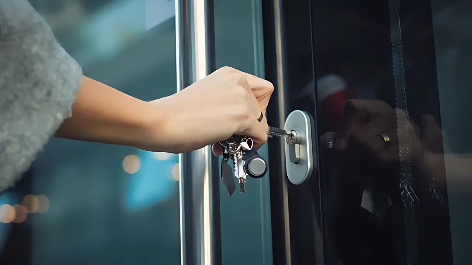 A lock upgrade on a glass entrance door