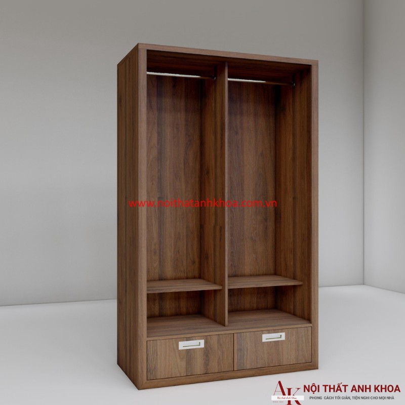 Tủ Quần Áo Cửa Lùa 2 Cánh Gỗ MDF Màu Óc Chó Giá Tốt