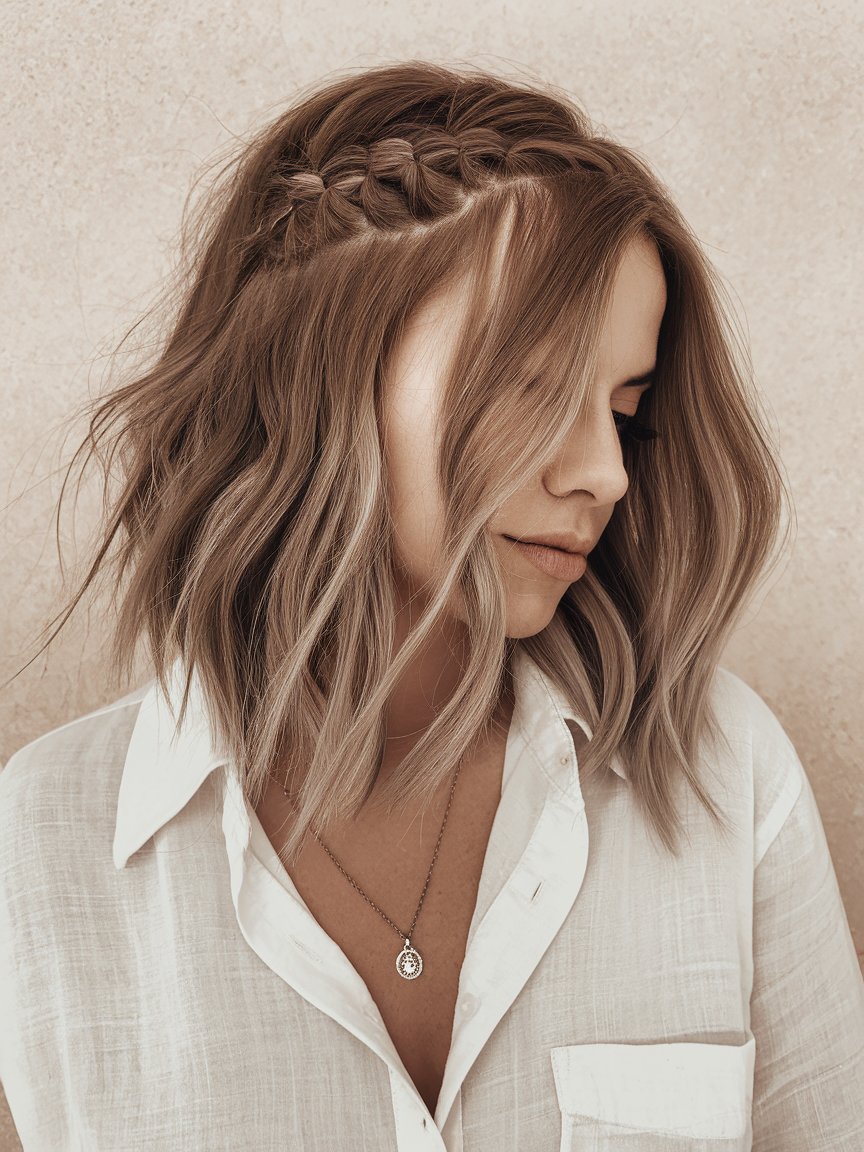 44. Wavy Half-Braided Bob