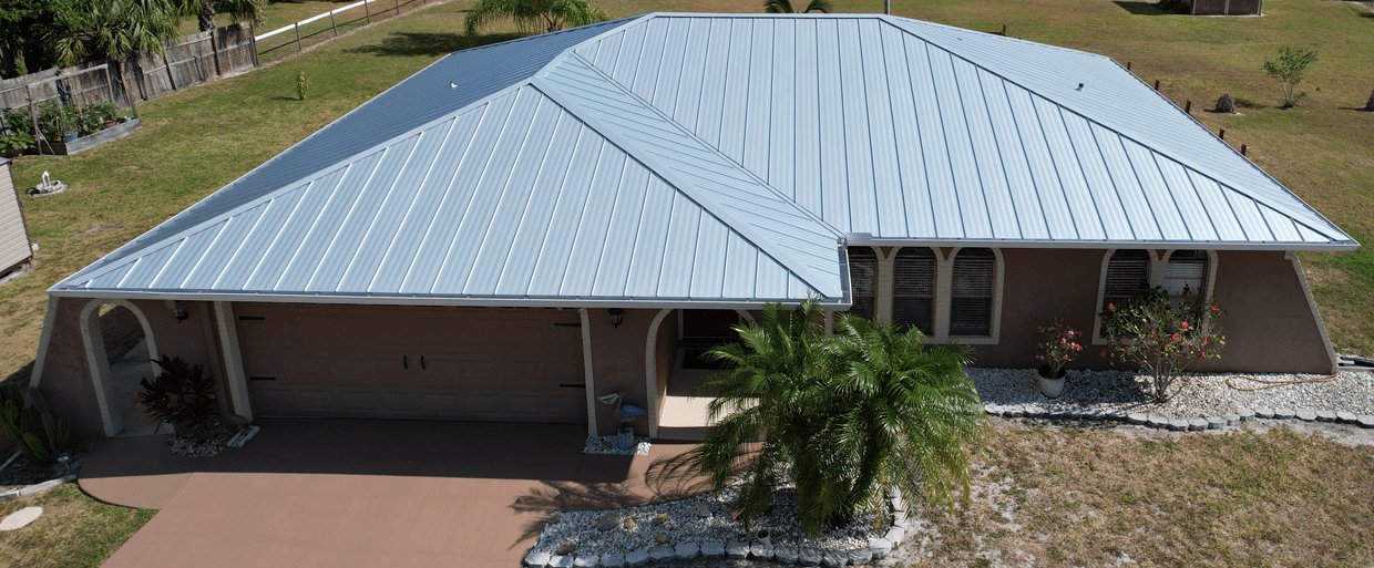 light gray metal roof reflecting the sun