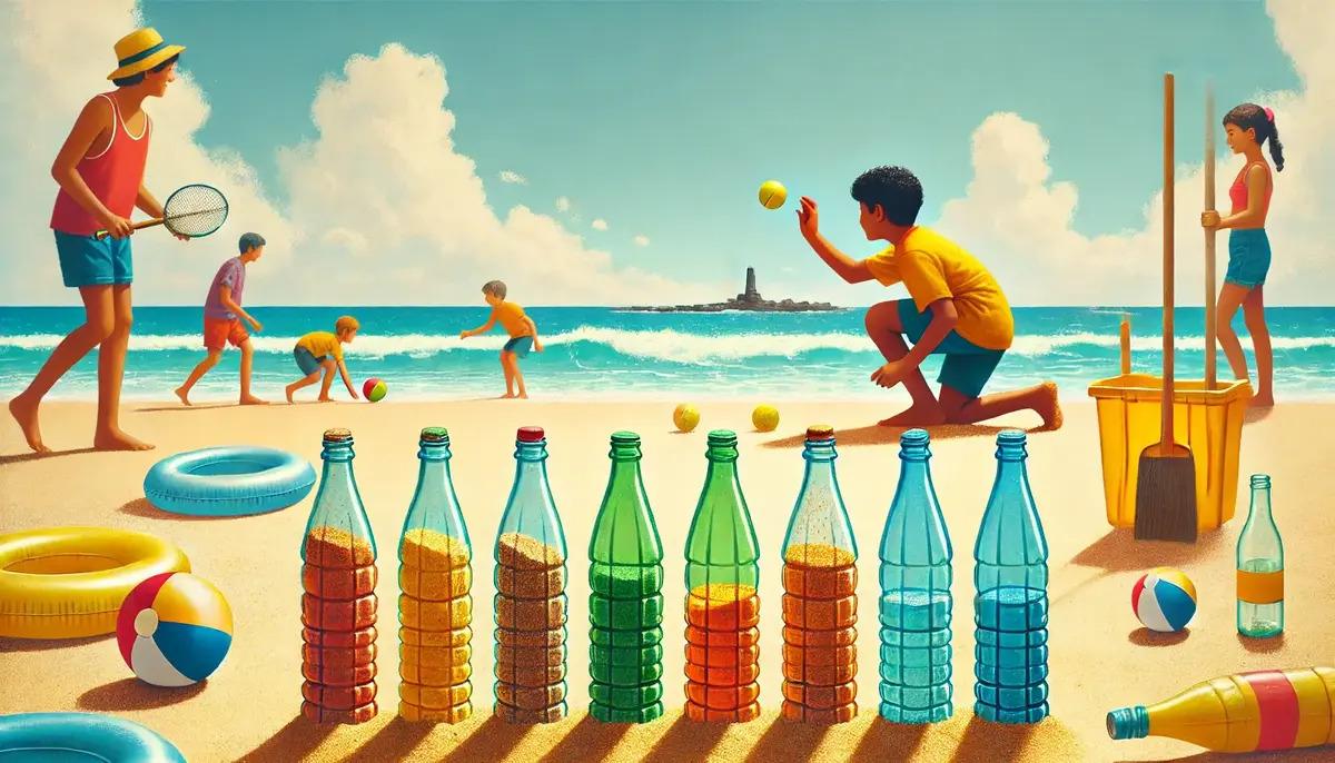 Kids playing beach bowling
