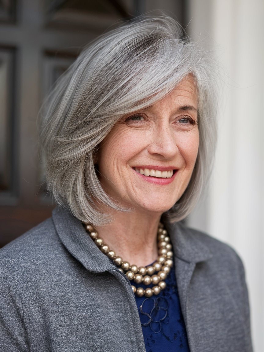 37. Gray Bob with Side-Swept Bangs