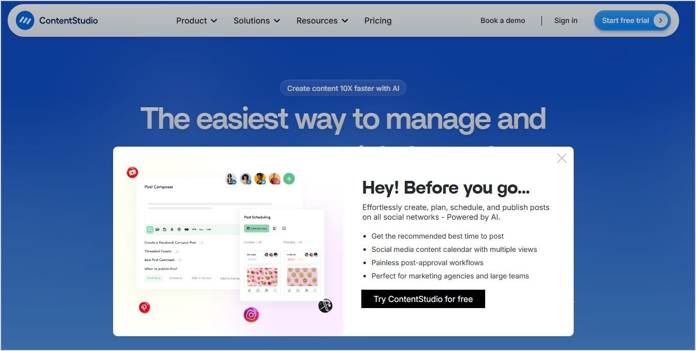 Example of ContentStudio exit intent CTA overlay