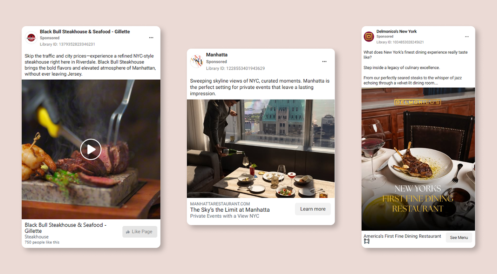 Local restaurant Facebook ads examples