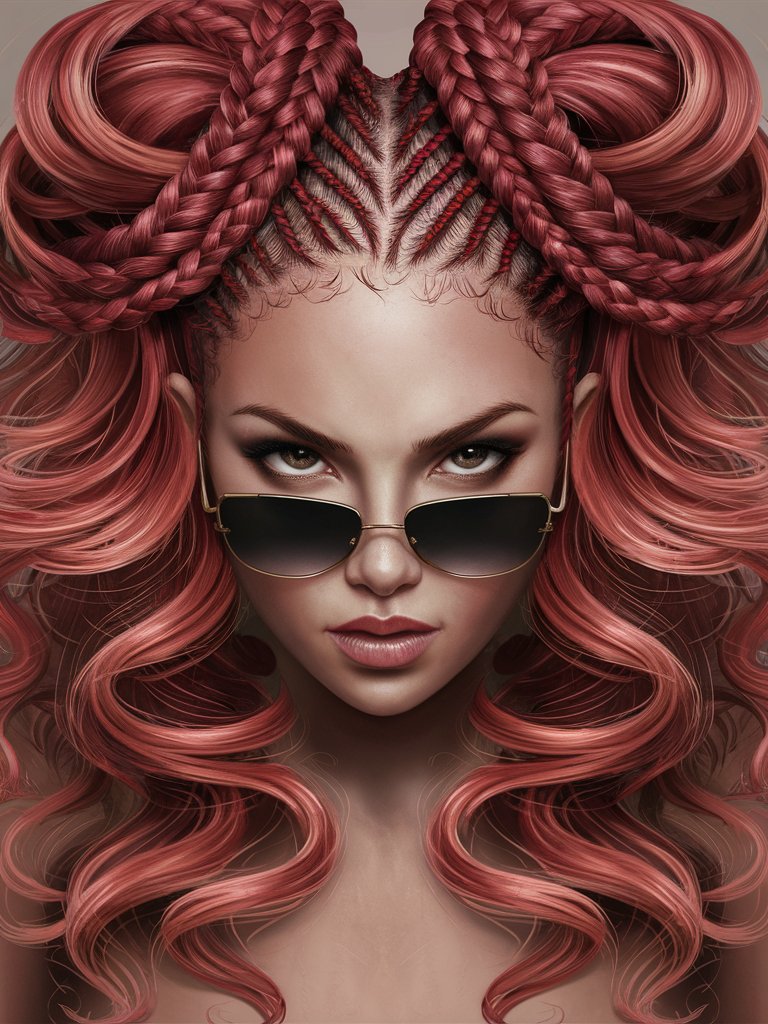 2. Red Goddess Braids with Cascading Curls