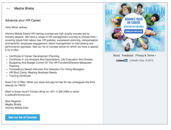 LinkedIn InMail Ad by Informa