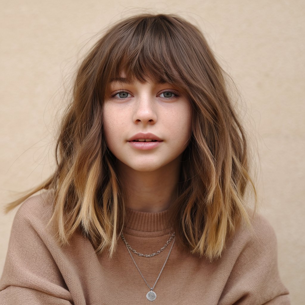 22. Mid-Length Wavy Cut with Full Fringe