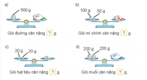 BÀI 31. GAMHoạt độngBài 1: Số?Giải nhanh:a) Gói đường cân nặng 500 gb) Gói mì chính cân nặng 150 gc) Gói hạt tiêu cân nặng  40gd) Gói muối cân nặng 400 gBài 2: Số?c) Túi táo cân nặng hơn gói bột mì là ? g    Túi táo và gói bột mì cân nặng tất cả là ? gGiải nhanh:a) Túi táo cân nặng 500 gb) Gói bột mì cân nặng 250 gc) Túi táo cân nặng hơn gói bột mì : 500 – 250 = 250 g    Túi táo và gói bột mì cân nặng tất cả 500 + 250 = 750 gLuyện tập