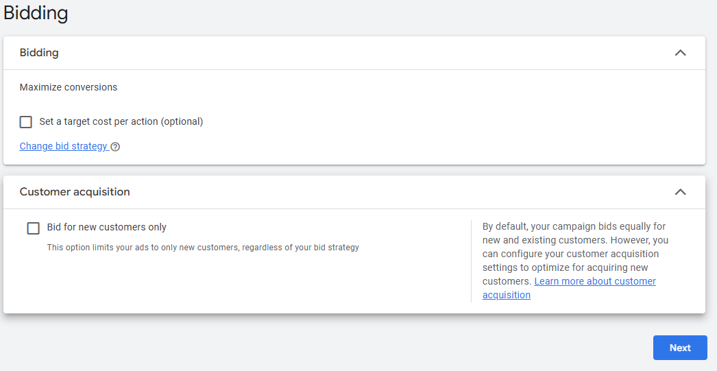 Google Ads bidding settings