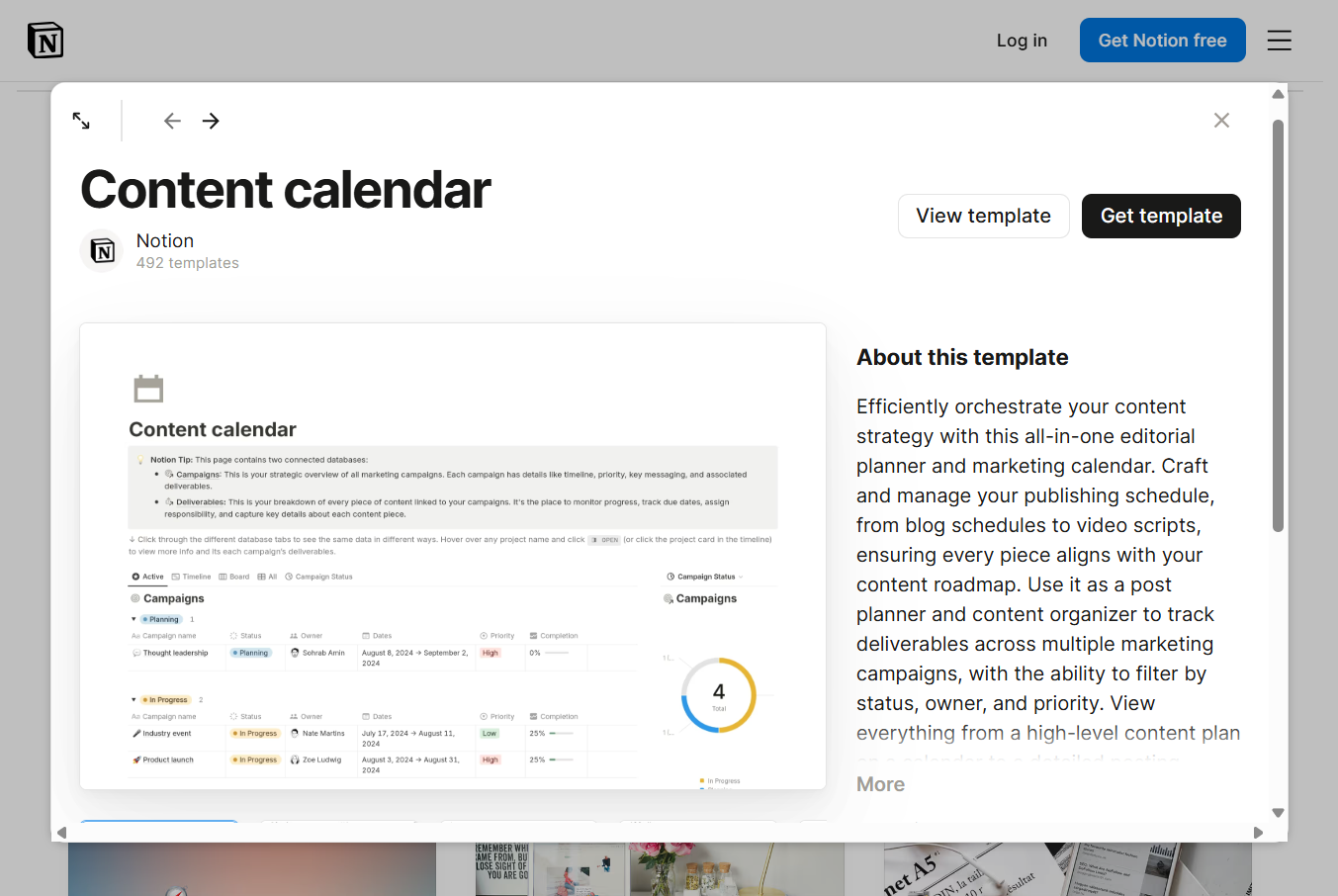 What does a Notion Content Calendar look like?