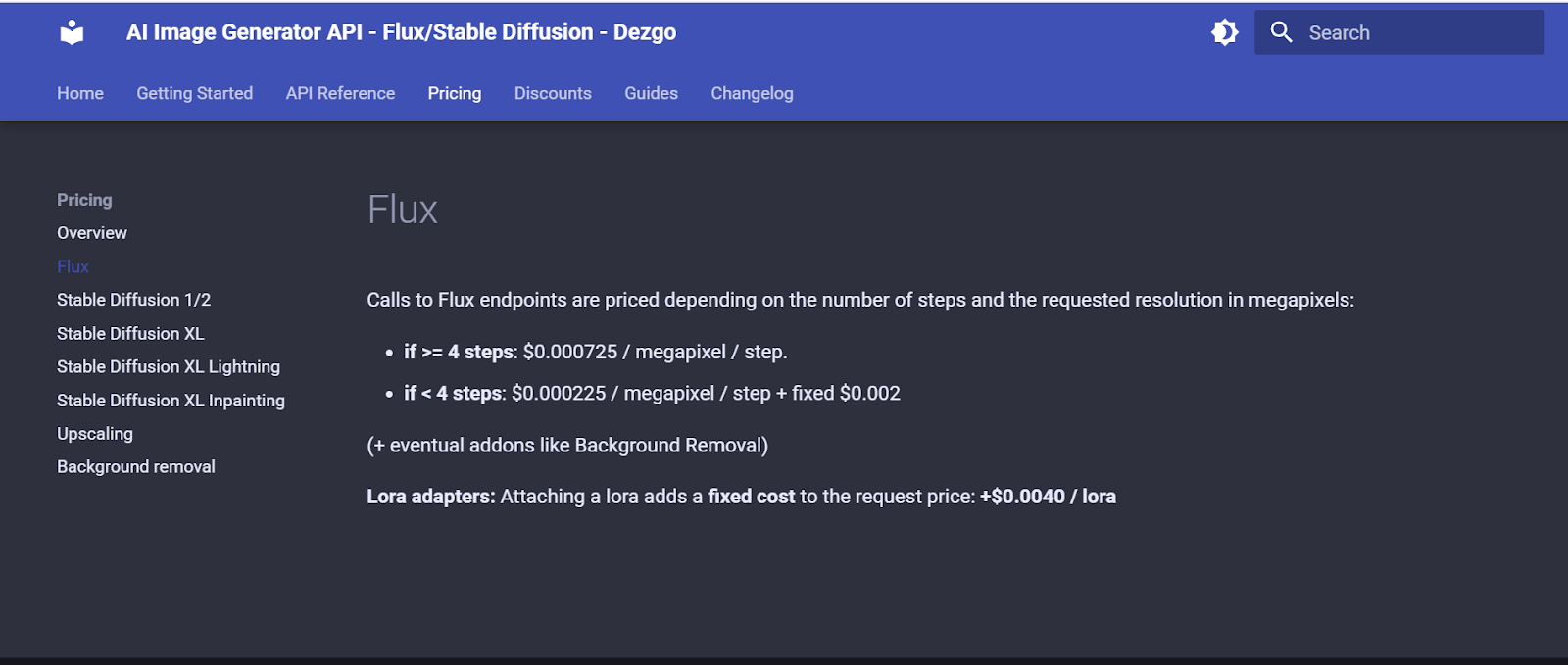 Dezgo ai pricing: Flux Pricing