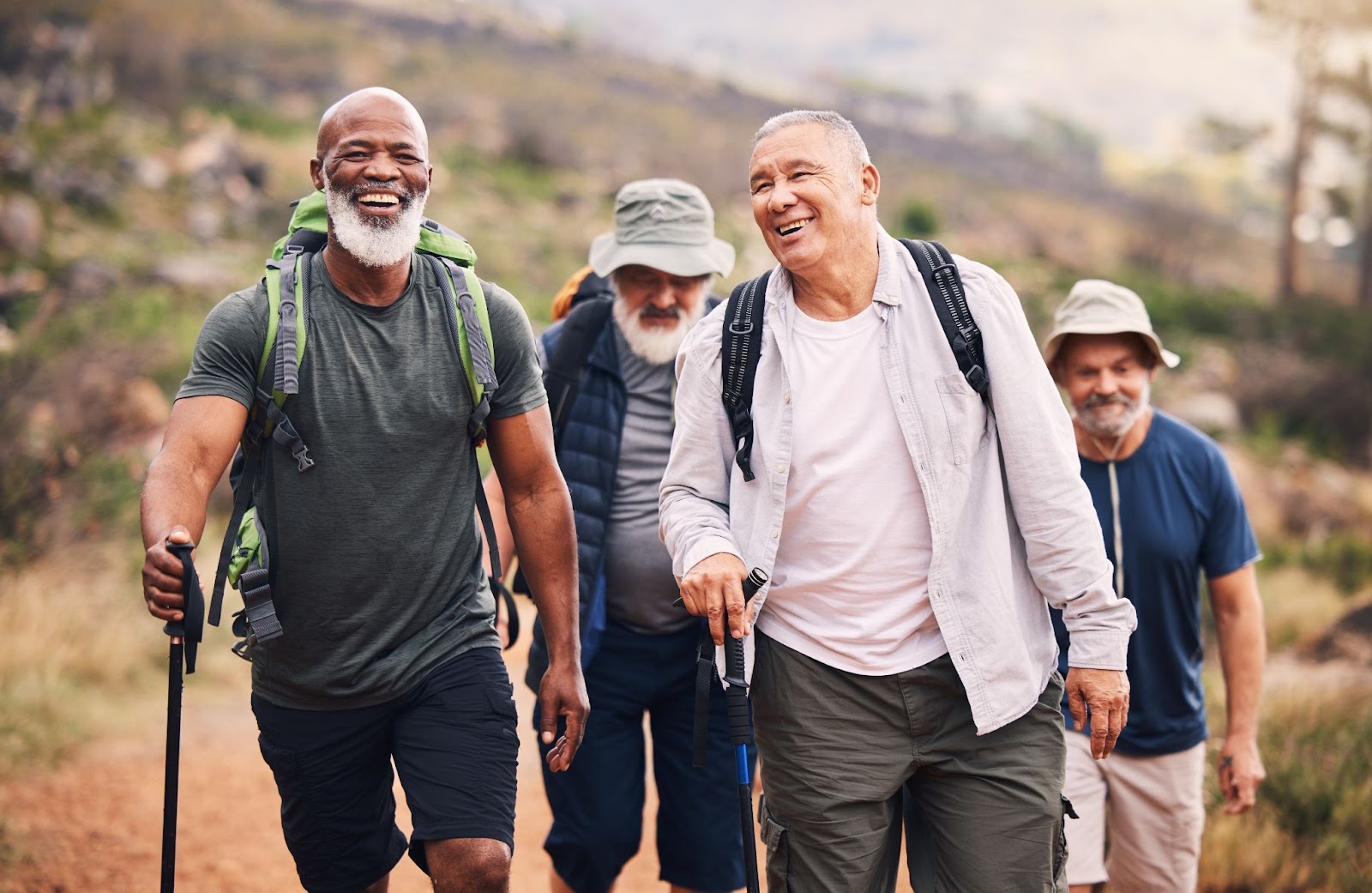 senior men hiking