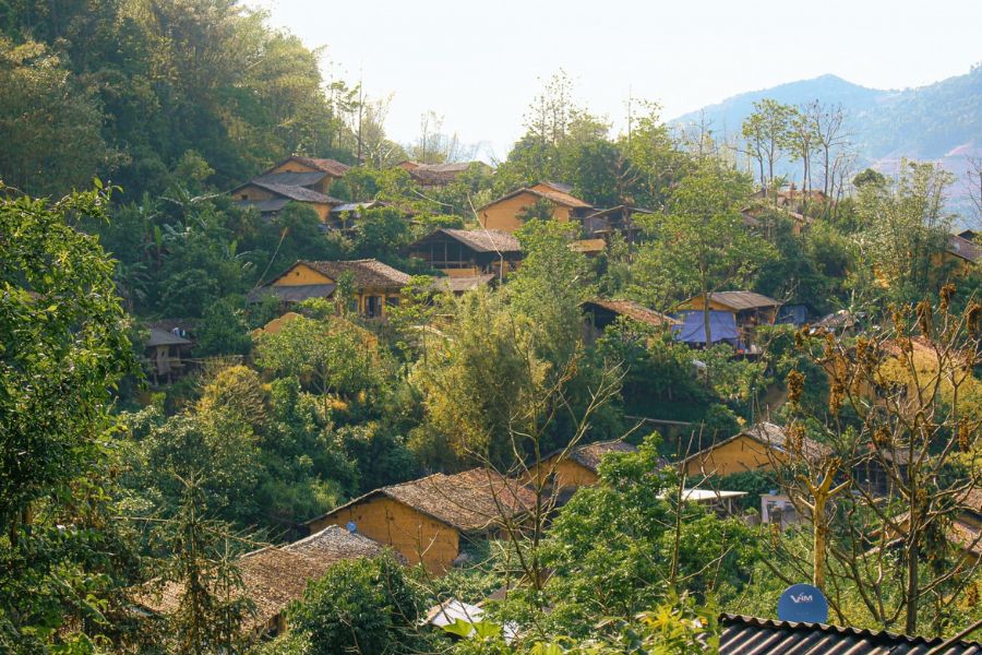 Hmong people often build rammed earth houses in clusters, forming small villages.