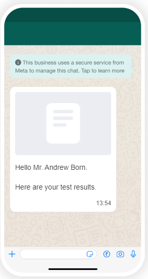 A Medical Test Results delivery via WhatsApp from a healthcare institution