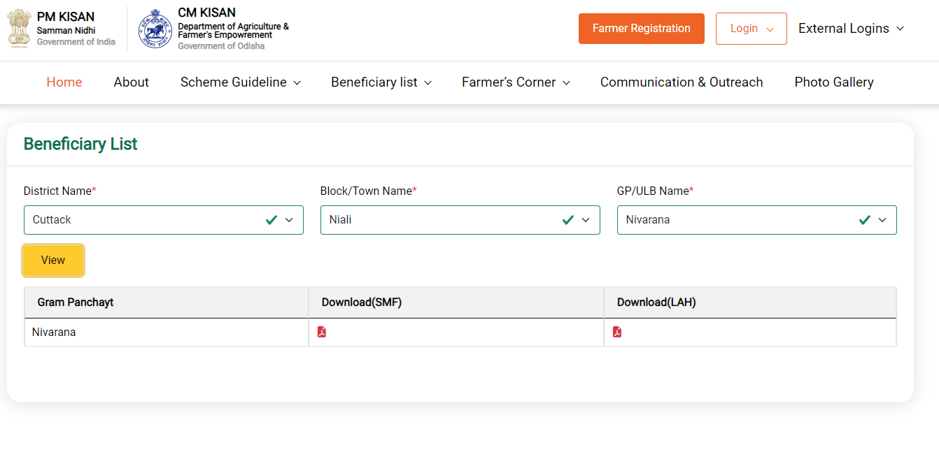 CM Kisan Yojana Odisha Beneficiary List