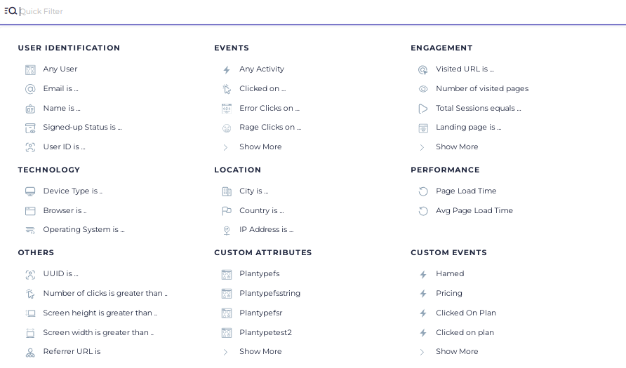 advanced user and event segmentation feature