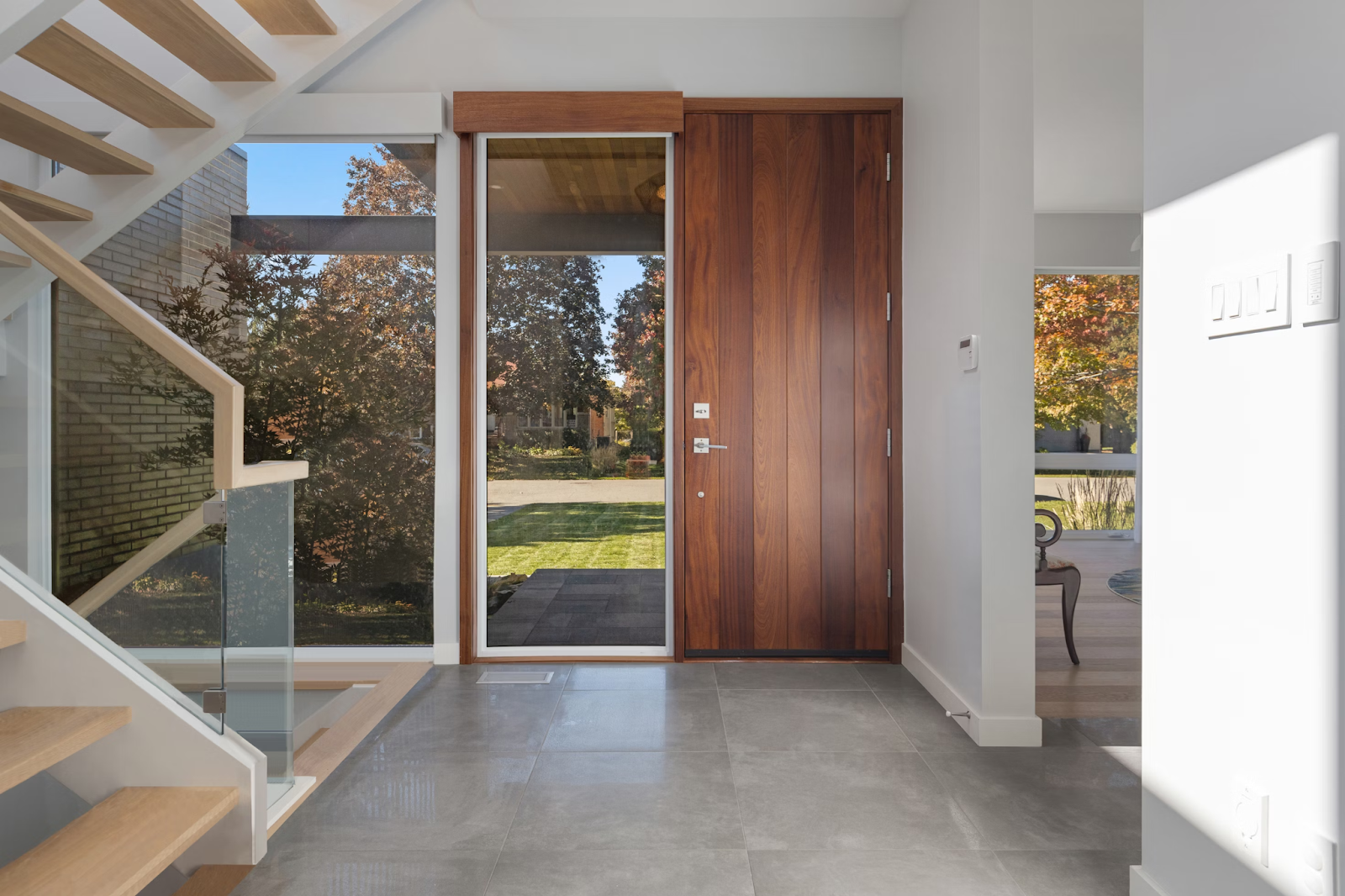 This image depicts a wooden door with a wooden door threshold.