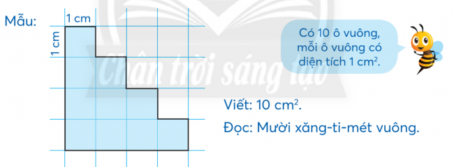 BÀI 32.XĂNG-TI-MÉT VUÔNGTHỰC HÀNHBài 1: Viết các số đo diện tích. Mẫu: Năm xăng-ti-mét vuông: 5 cm2.a) Mười bảy xăng-ti-mét vuông.b) Một trăm tám mươi tư xăng-ti-mét vuông.c) Sáu trăm chín mươi lăm xăng-ti-mét vuông.Đáp án chuẩn:a) 17 cm2b) 184 cm2c) 695 cm2Bài 2: Viết và đọc các số đo diện tích mỗi hình A, B, C (theo mẫu).Đáp án chuẩn:Hình A có diện tích 6 cm2 ( sáu xăng-ti-mét vuông )Hình B có diện tích 8 cm2  (tám xăng-ti-mét vuông )Hình C có diện tích 12 cm2  ( mười hai xăng-ti-mét vuông ) LUYỆN TẬP