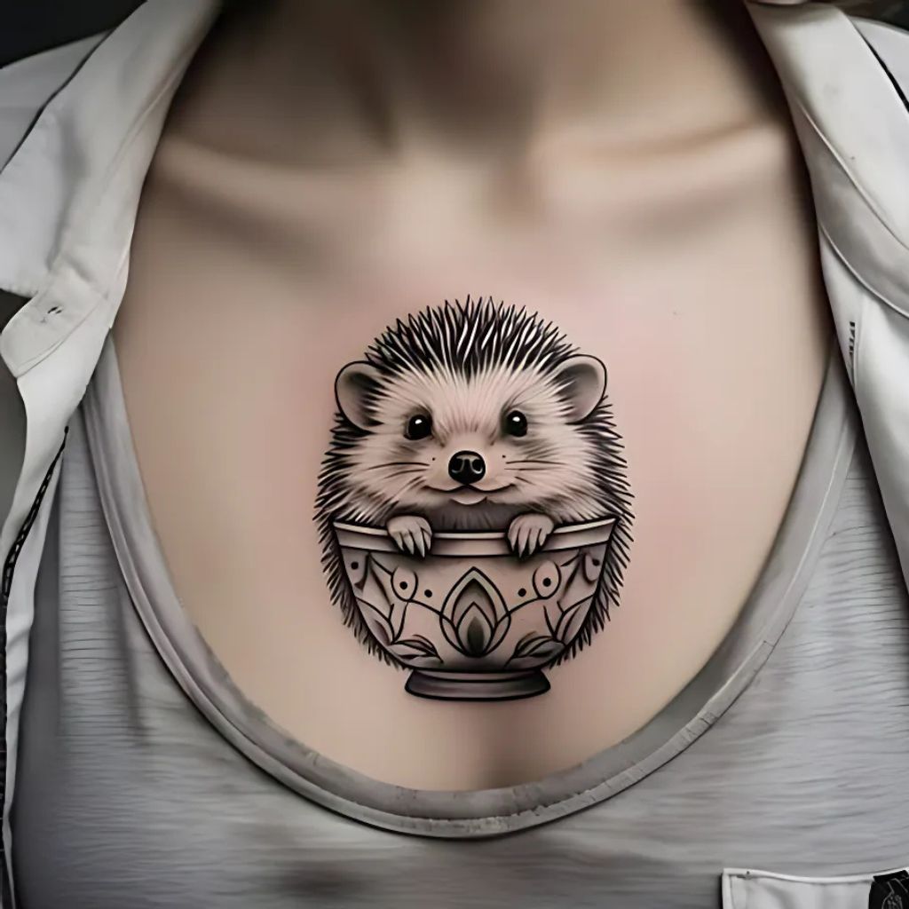 Hedgehog in a Teacup Tattoo