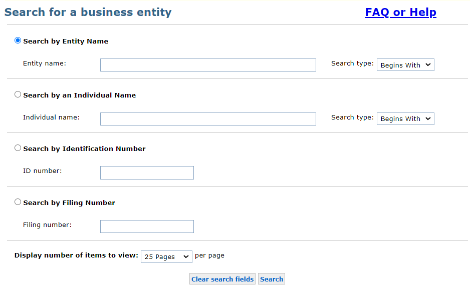 Screenshot of the Michigan business search homepage.