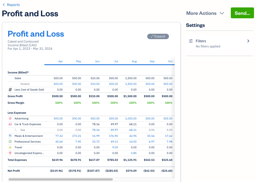 FreshBooks Financial Reporting