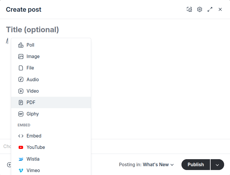 various content formats you can embed in Circle community posts including images, videos, forms e.t.e