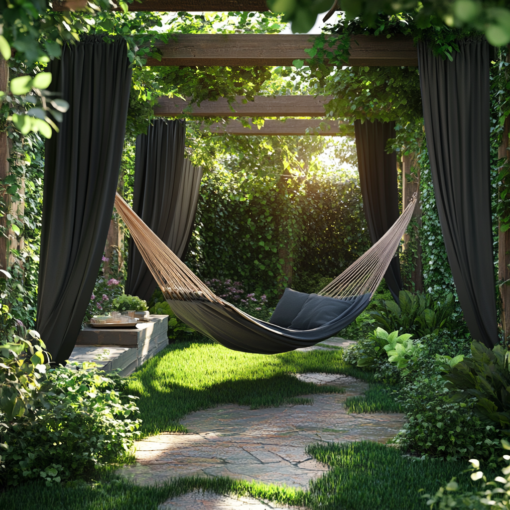 An image of a four-post fram and a hammock. 