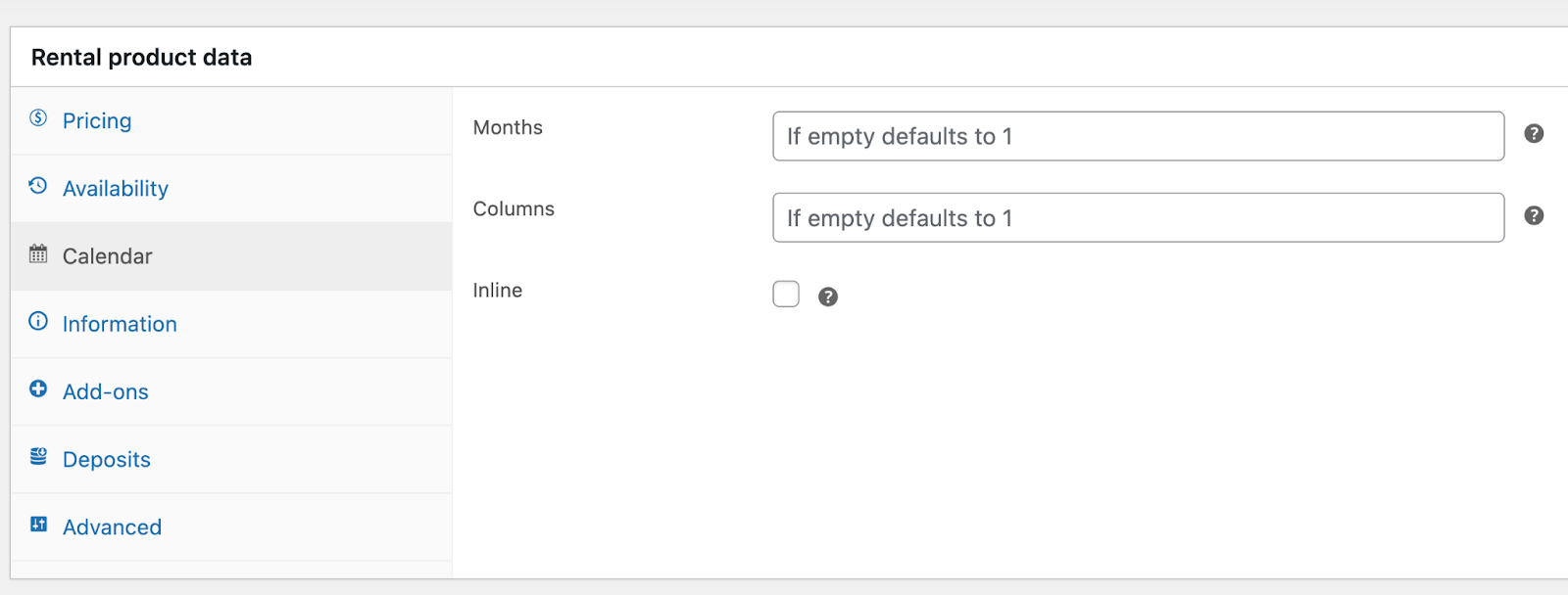Configuring calendar options in Rental Products for WooCommerce
