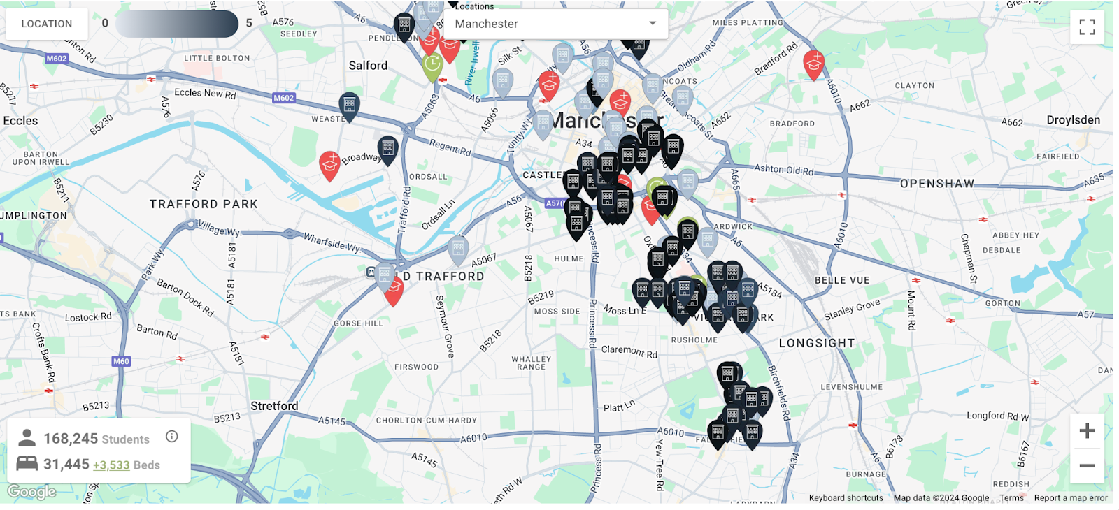 Map visual from StudentCrowd Insight tool