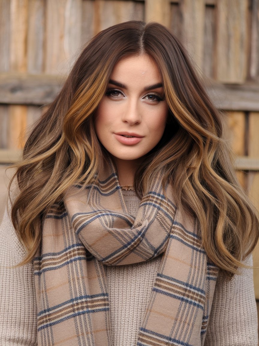 3. Brown Hair with Golden Caramel Highlights