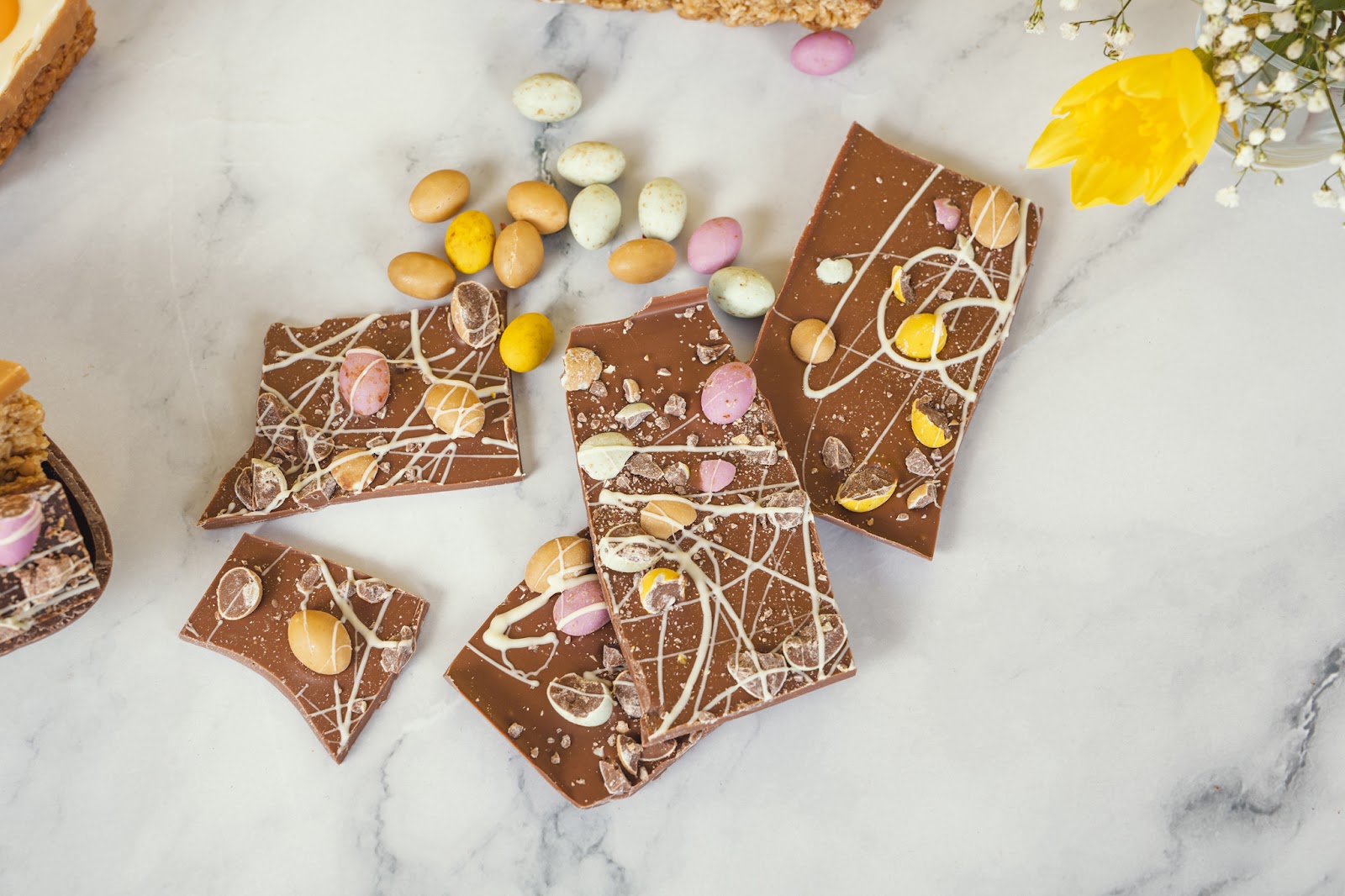 chocolate shards of chocolate with mini eggs
