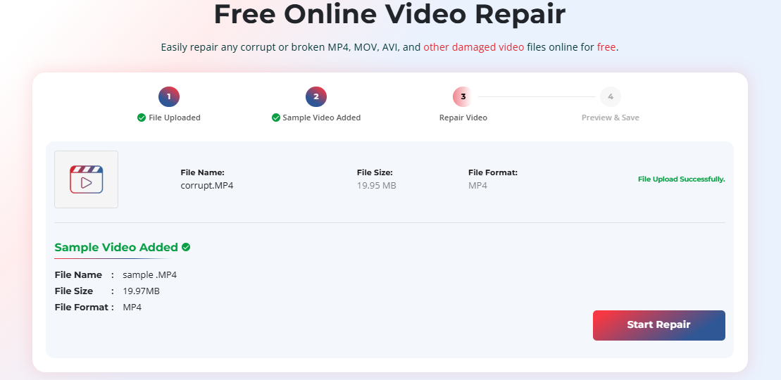 Online Video Repair tool step 2