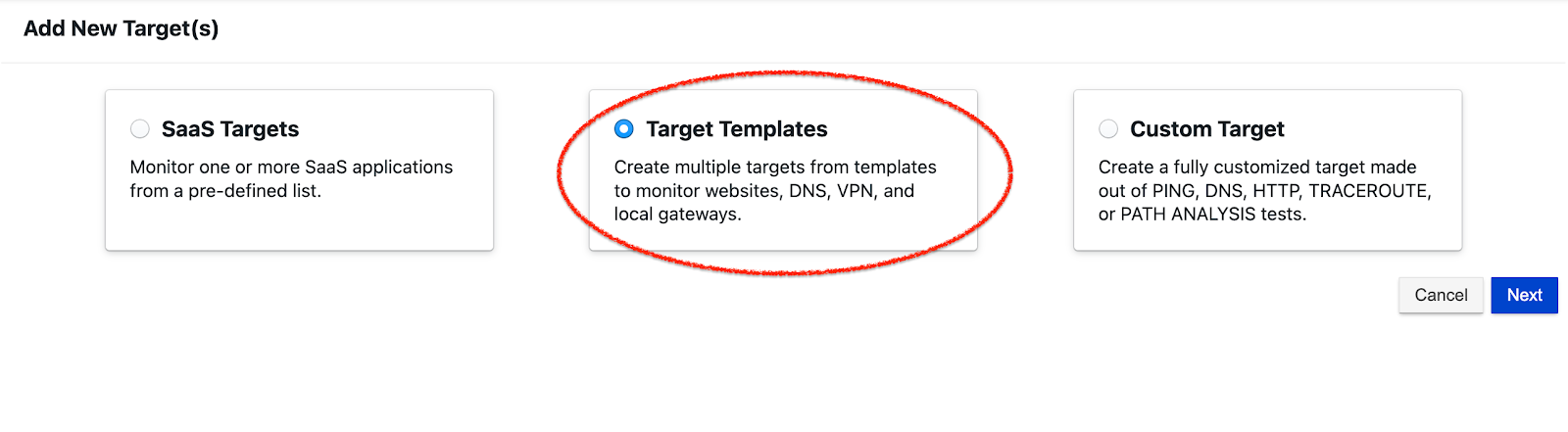 Select the target templates option
