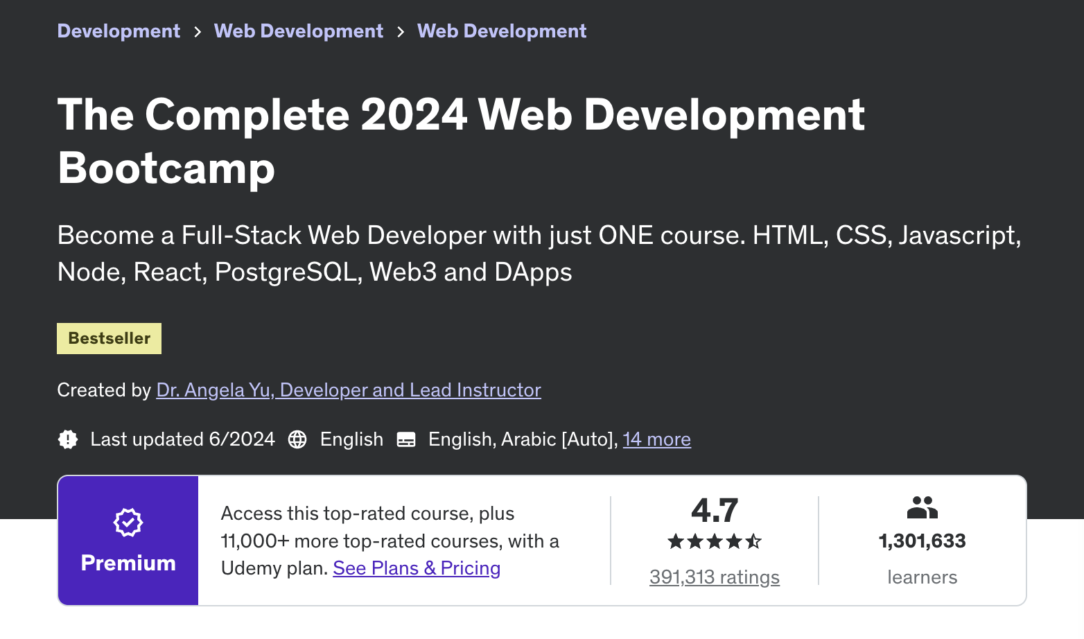 The Complete 2024 Web Development Bootcamp by Udemy