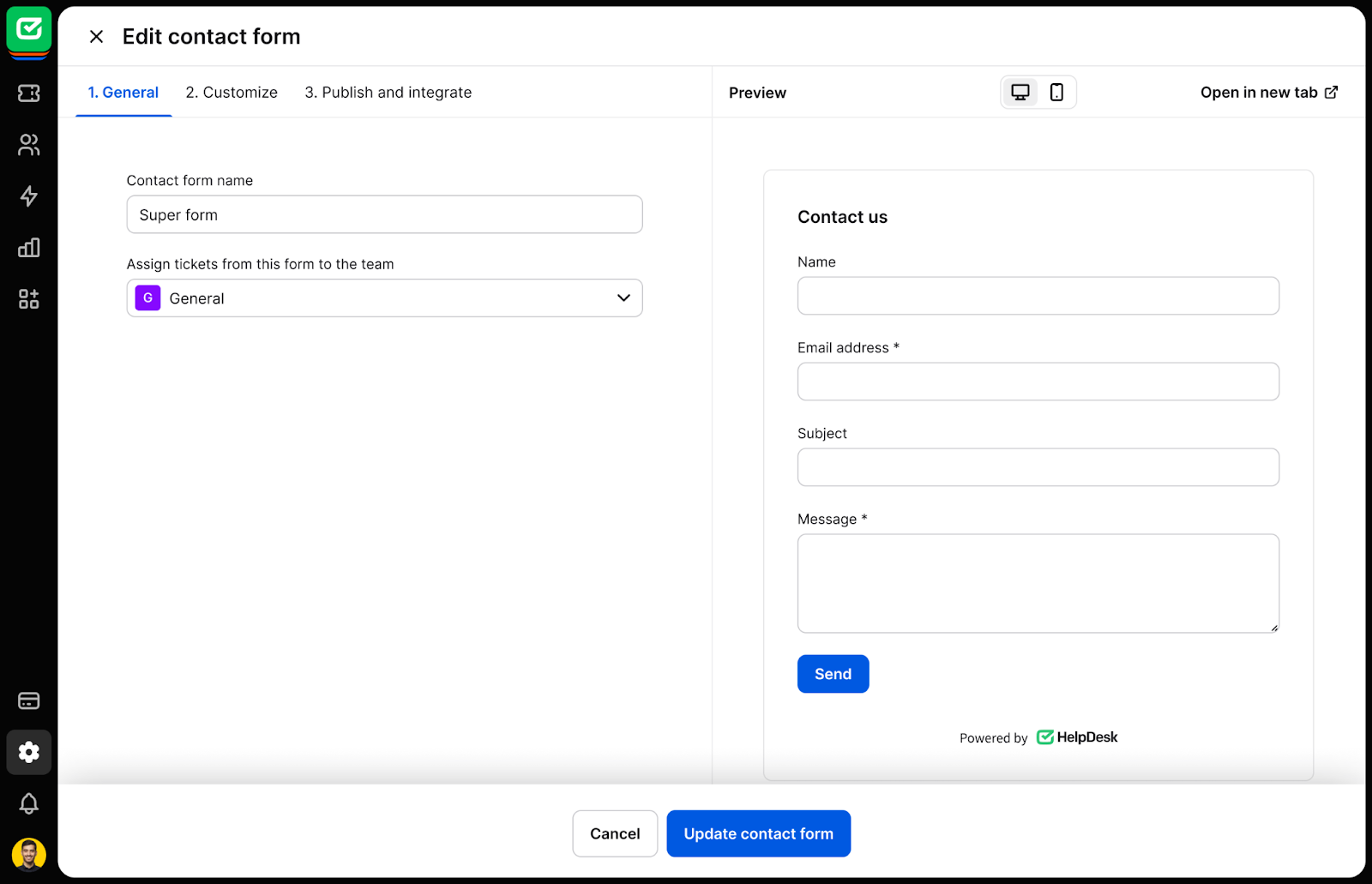 Editing an existing contact form.