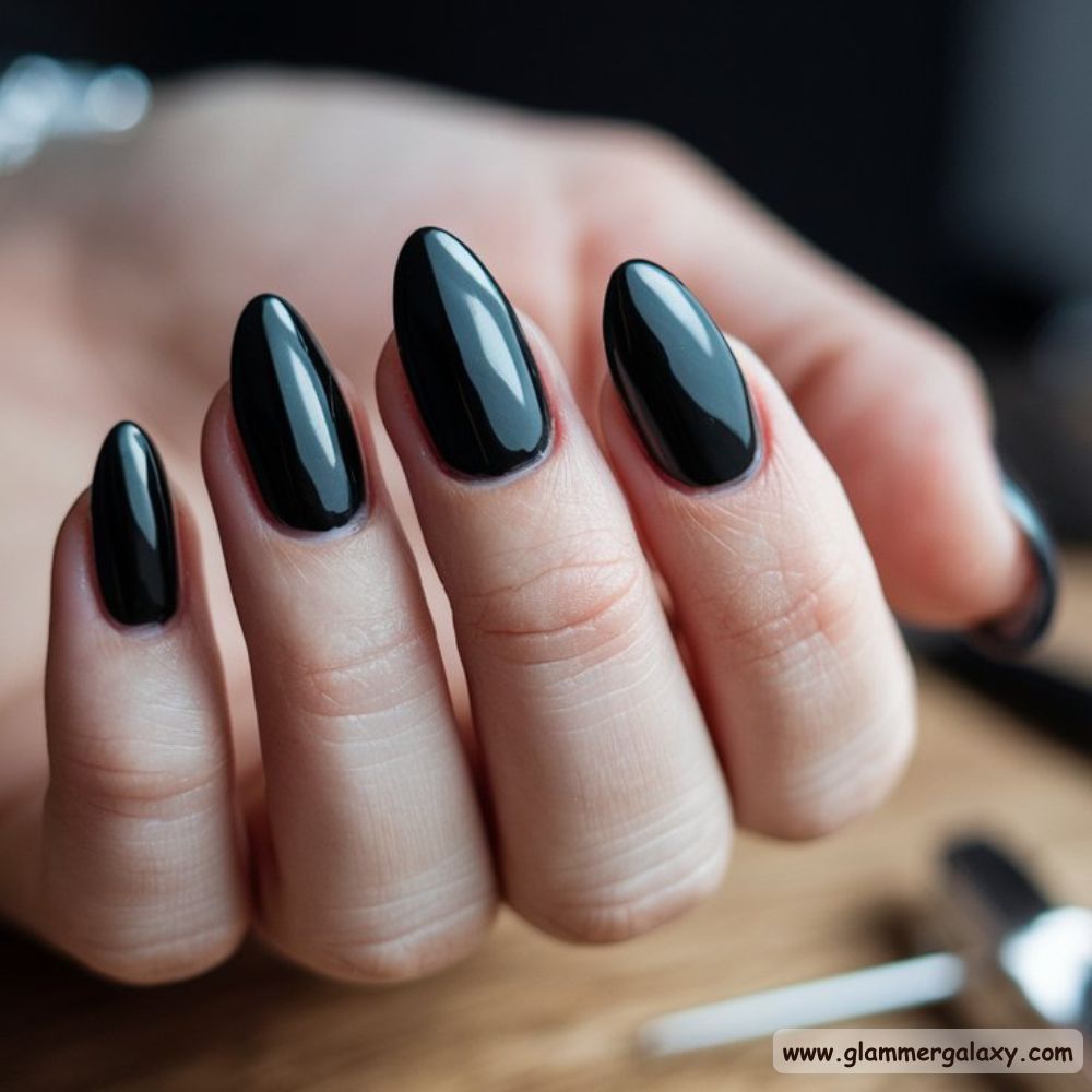 Almond Shaped Nails having Timeless Classic Black