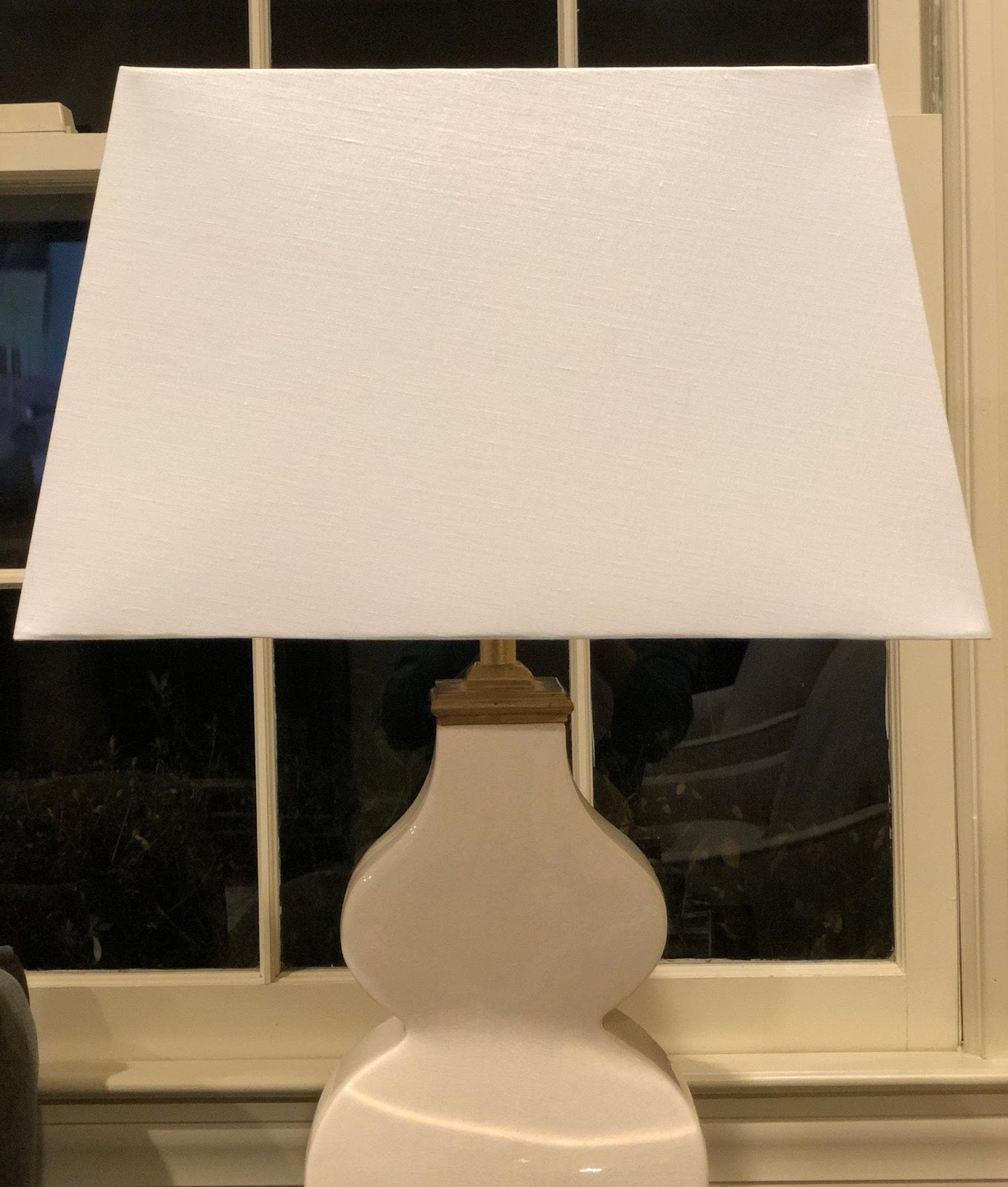Snow Linen Rectangle - a hardback lampshade with rolled edge and copper spider fitter.