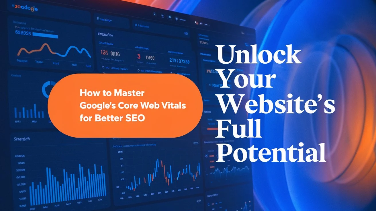 Main title image displaying 'How to Master Google’s Core Web Vitals for Better SEO' with a website dashboard background.