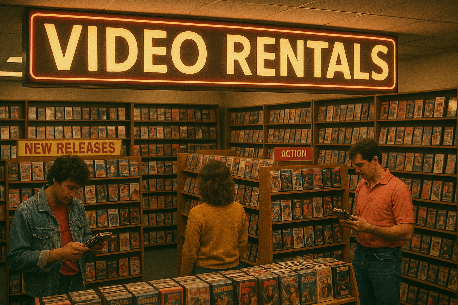 image of an 80's era video rental store