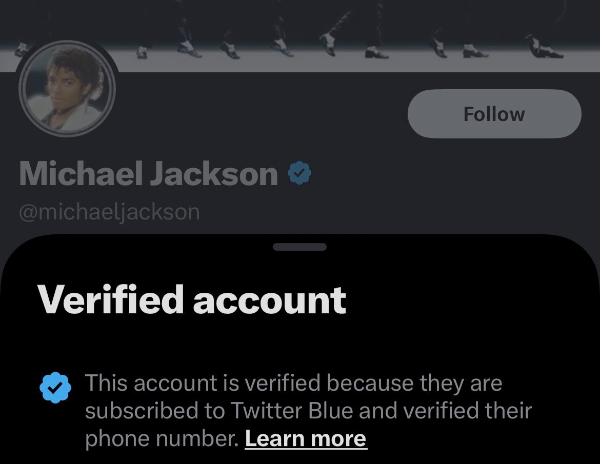 Michael Jackson apparently pays $8/mo for Twitter Blue.